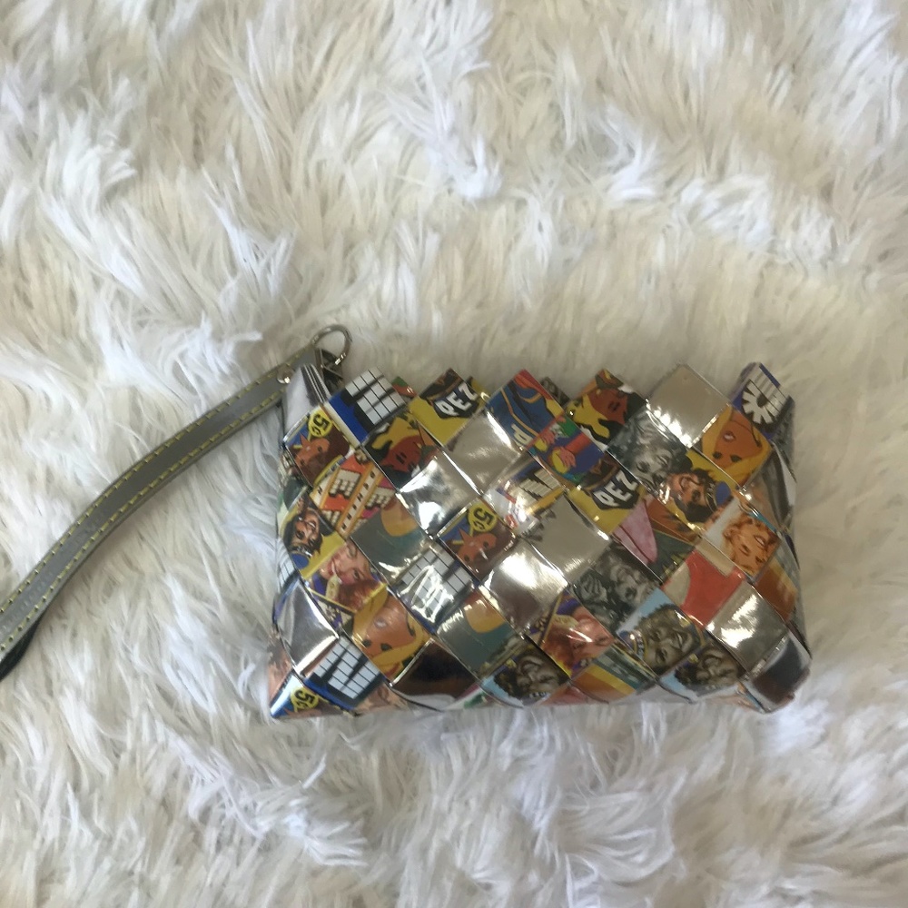 Upcycled Candy wrapper weave small wristlet